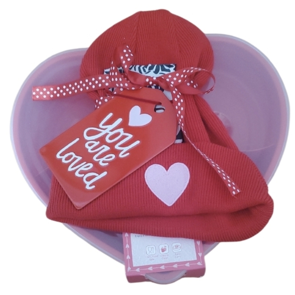 You Are Loved Heart Snackle Box‎ With Red Heart Tobaggan And Metal Sign NWT